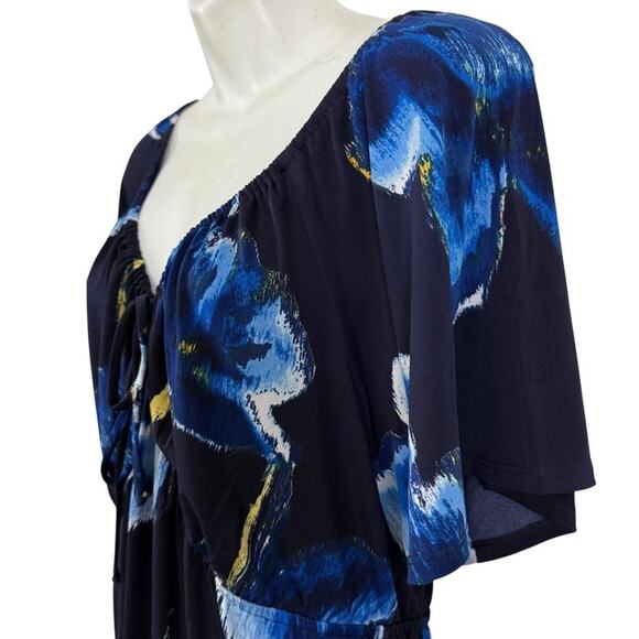 INC International Concepts Navy Floral Jersey Knit V-Neck Short Sleeve Dress 2X - Picture 10 of 16